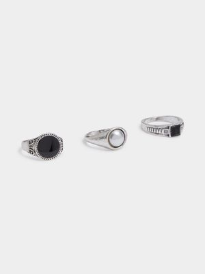 MKM Silver Pearl and Black Signet Ring Pack