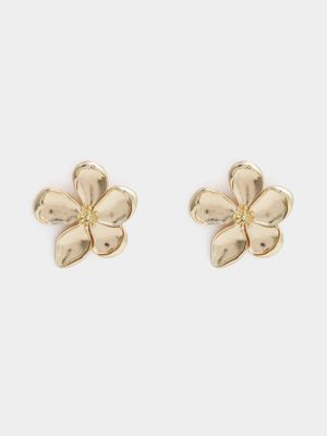 Women's Gold Round Petal Earring