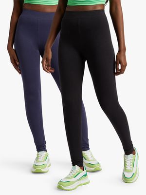 Women's Black & Navy 2 Pack Leggings