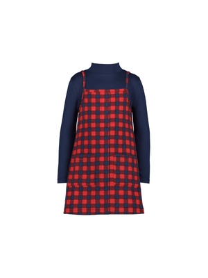 Older Girl's Navy & Red Check Dress