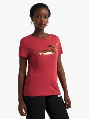 Women's Puma Essential Metallic  Logo Red Tee