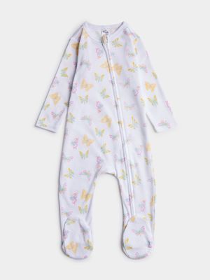 Jet Infant Girls White Butterfly Zip Sleepsuit