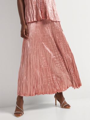 Pleated Satin Maxi Skirt