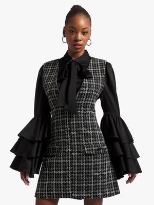 Women's Elwen Design Black Tweed Pinafore Dress