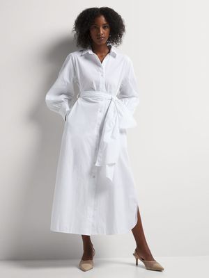 Volume Sleeve Cotton Shirt Dress