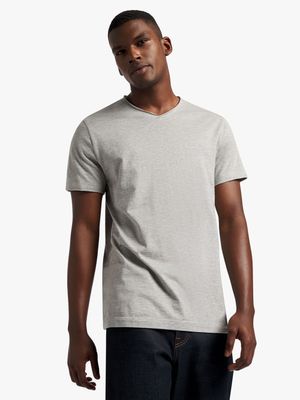 Men's Markham Raw Edge Cross Over V-Neck Basic Grey Melange T-Shirt