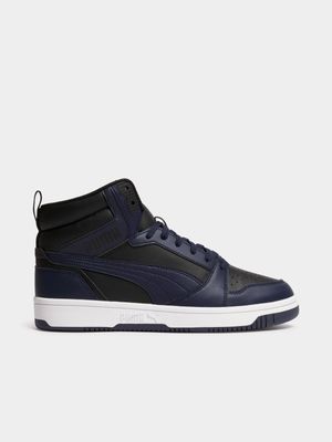 Mens Puma Rebound V6 Black/Navy Mid Sneakers