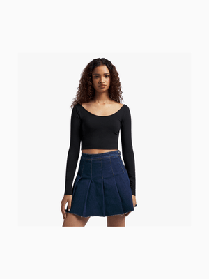 News Denim Pleated Mini Skirt