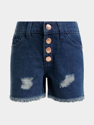 Jet Younger Girls Blue Raw Edge Denim Shorts