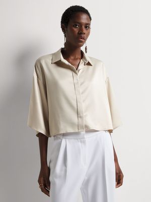 Satin Cropped Boxy Shirt