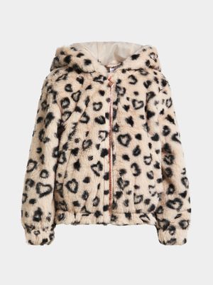 Jet Younger Girls Animal Print/Faux Fur Jacket