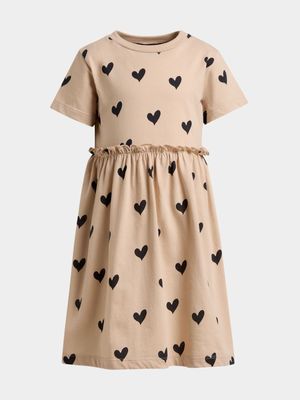 Older Girl's Natural & Black Heart Skater Dress