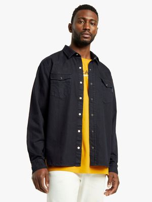 RJ Black Slim Fit Basic Denim Shirt