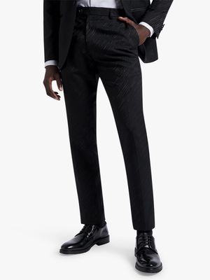 Men's Markham Slim Zebra Brocade Black Suit Trousers