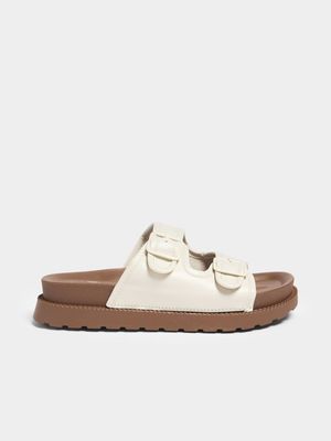 Jet Older Girls Ecru Buckle Mule Sandals