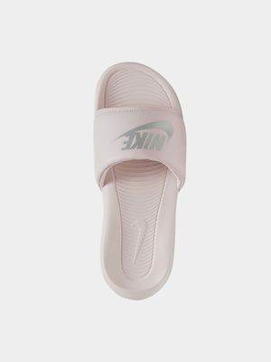 Womens Nike Victori One Pink/Silver Slides