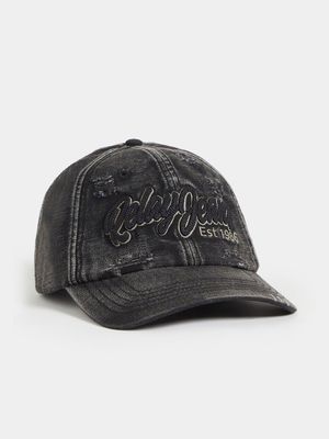 RJ BLACK Applique Ripped Curved Peak Cap