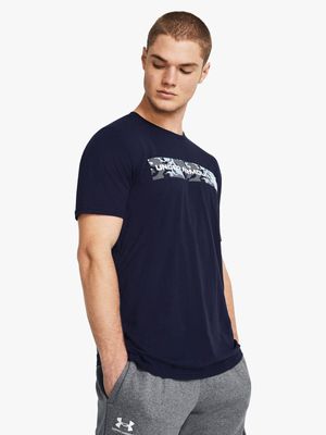 Mens Under Armour Camo Chest Stripe Navy Short Sleeve Tee