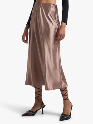 Women's Mocha Satin Skirt