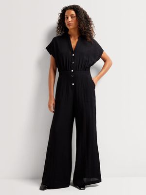 Textured Wide Leg Jumpsuit