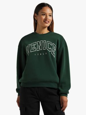 Women's Green Graphic Print Sweat Top