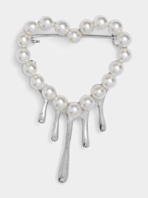 MKM Silver Pearl Heart Brooch