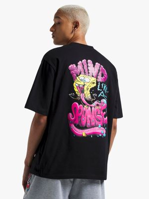 Unisex Black Mind Like Spongebob Graphic Top