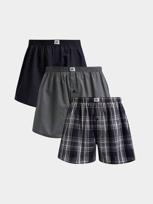 Men's Markham 3 Pack Bold Check Stripe Navy Boxer