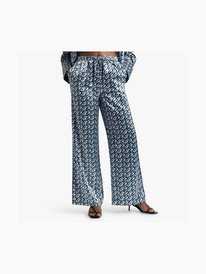 Wide Leg Geo Printed Satin Pants