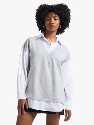 Women's White Twofer Pull Over Shirt