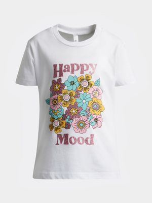 Younger Girl's White Graphic Print T-Shirt