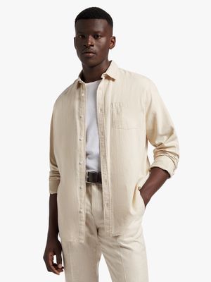 Men's Markham Plain Linen Blend Natural Shirt