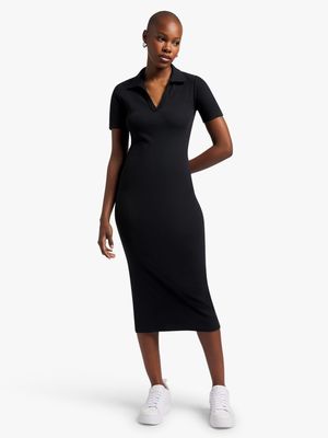 Y&G Ribbed Short Sleeve Collar Maxi Dress