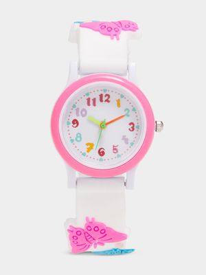 Girl's White & Pink Butterfly Watch