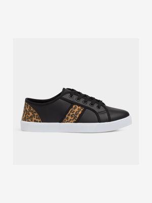 Women's Black Leopard Print Sneakers