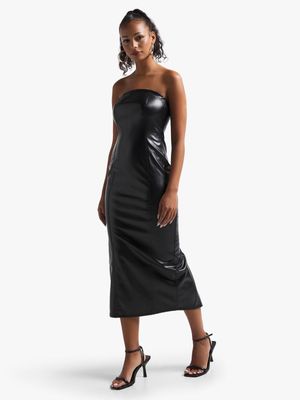 Women's Black PU Bandeau Midaxi Dress