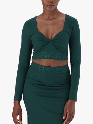 Women's Steve Madden Green Co-ord Georgia Rib Twist Crop Top