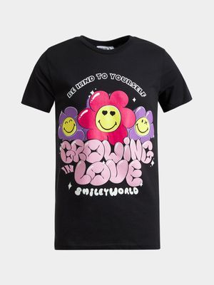 Jet Older Girls Black Smiley T-Shirt