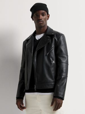 Men's Markham Pleather Updated Biker Black Jacket