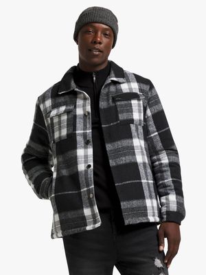 Men's Black Check Padded Shacket