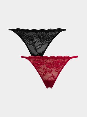 2 Pack Lace Tanga Brazilian Panties