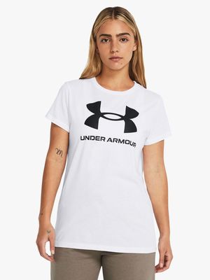 Womens Under Armour Sportstyle Logo White Tee