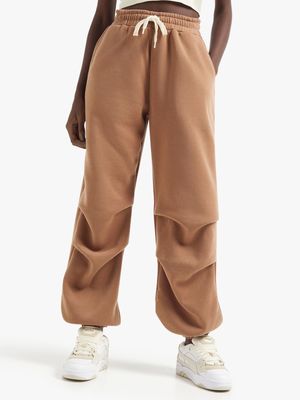 Women's Brown Fleece Darted Jogger