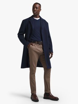 Men's Navy Melton Coat