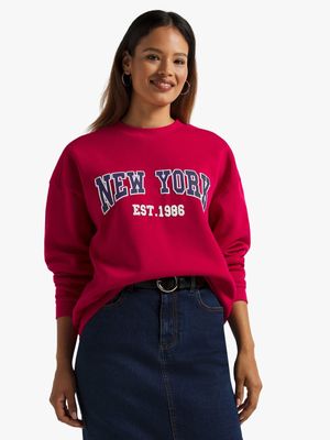 Women's Pink Graphic Print Sweat Top