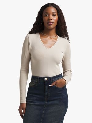 Women's Stone V-Neck Seamless Top