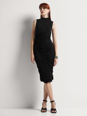 Luella Highneck Draped Column Dress