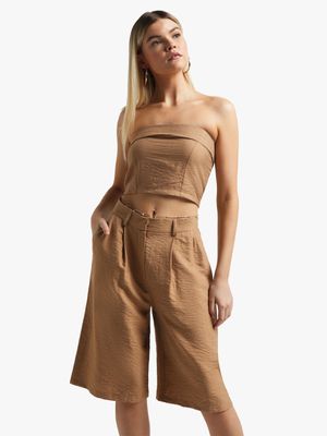 Women's Mocha Linen Bermuda Shorts