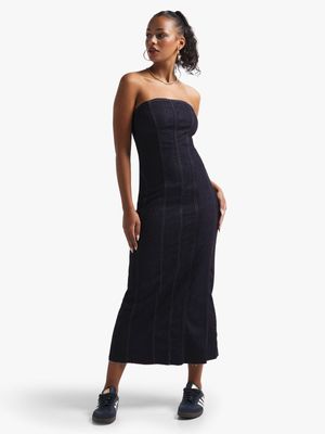 Women's Dark Wash Panel Bodycon Maxi Dress