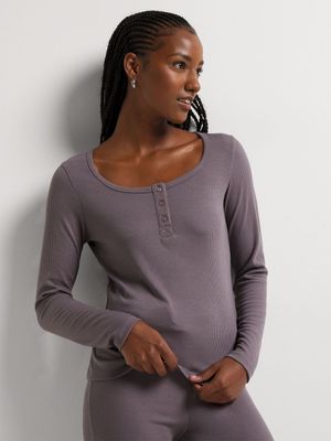 Rib Knit Henley Long Sleeve Top